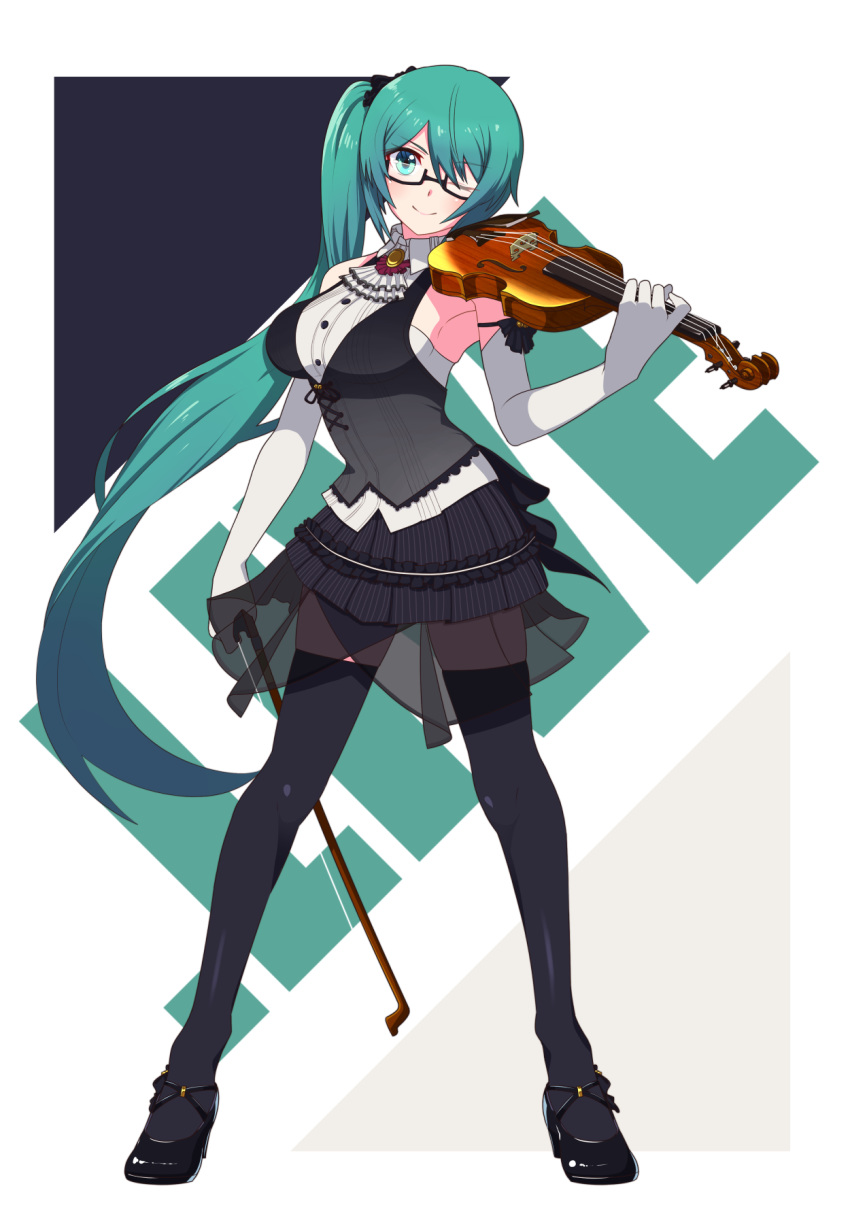 .live, armpits, black_legwear, breasts, commentary_request, detached_sleeves, full_body, glasses