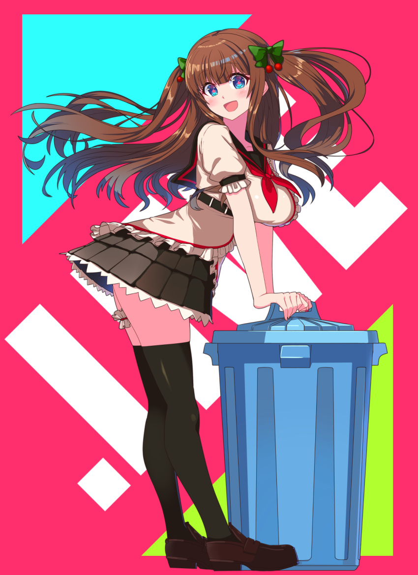 .live, 1girl, belt, black_legwear, blue_eyes, brown_hair, full_body, hair_ornament