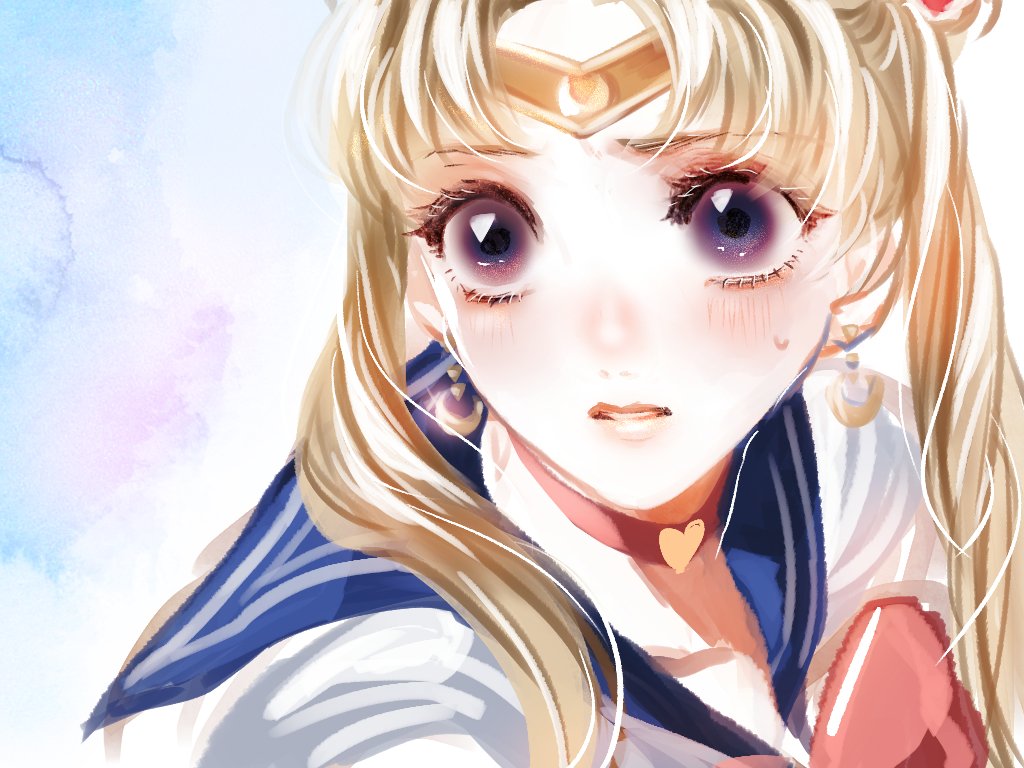 1girl, bangs, bishoujo_senshi_sailor_moon, blonde_hair, blue_background, blue_eyes, blue_sailor_collar, bow