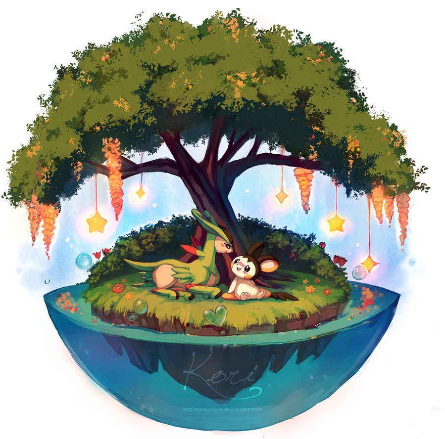 blush, bush, commentary, commission, couple, creature, emolga, english_commentary
