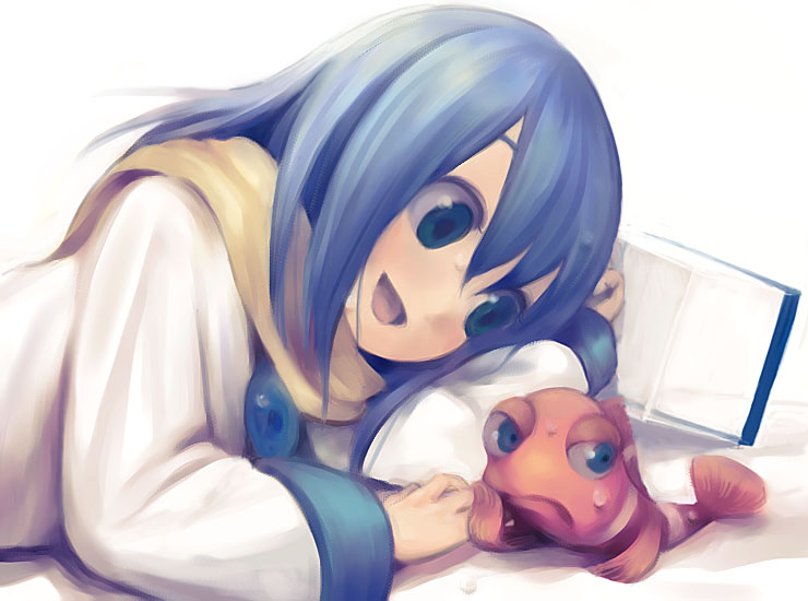 blue_eyes, blue_hair, fish, keisuke