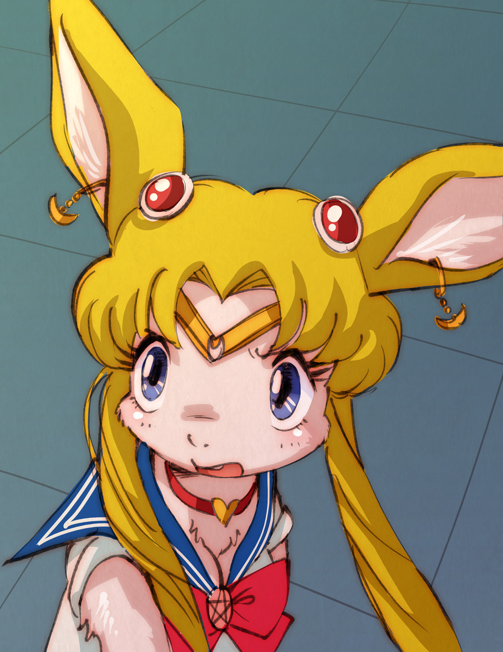 animal, animalization, bishoujo_senshi_sailor_moon, blonde_hair, blue_sailor_collar, bow, bowtie, hair_ornament