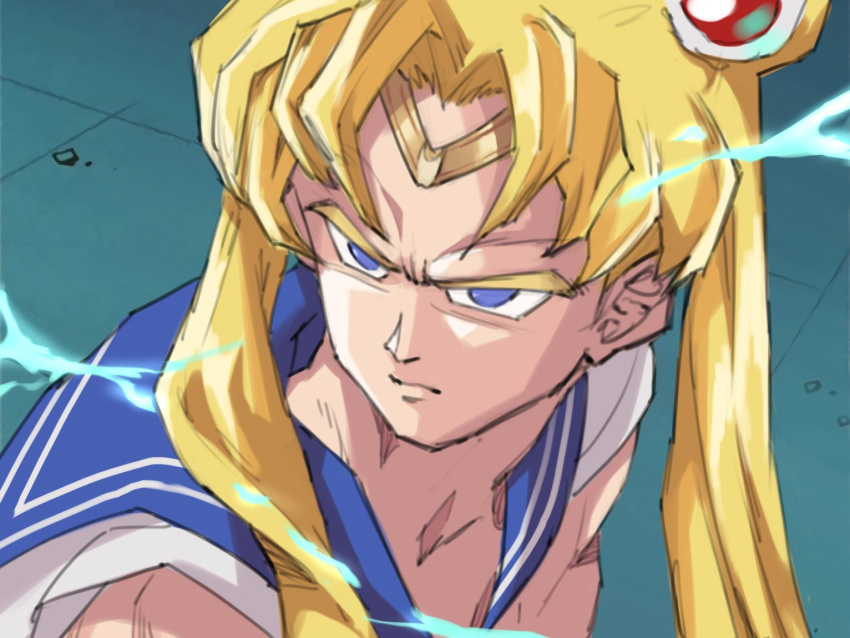 1boy, bangs, bishoujo_senshi_sailor_moon, blonde_hair, blue_eyes, blue_sailor_collar, bow, bowtie
