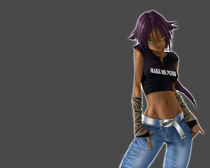 bleach, clothes_writing, dark_skin, fang, jeans, midriff, mike_nesbitt, mole