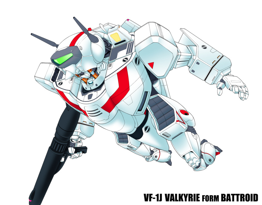 choujikuu_yousai_macross, commentary, commentary_request, derivative_work, dutch_angle, energy_cannon, flying, gintama_danshaku, gunpod, highres, machinery, macross, macross:_the_first, mecha, perspective, redesign, science_fiction, simple_background, solo, u.n._spacy, variable_fighter, vf-1, vf-1j