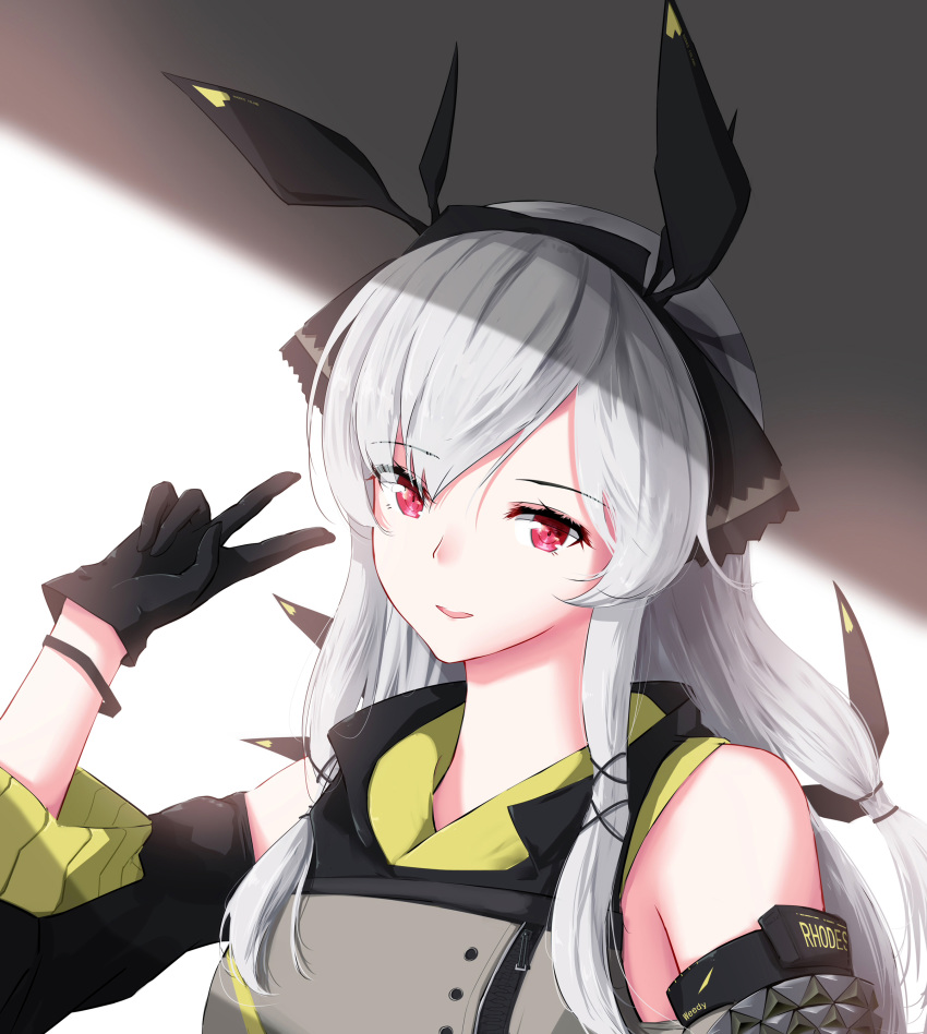 1girl, absurdres, arknights, bare_shoulders, black_gloves, dd_(897671246), detached_sleeves, dress