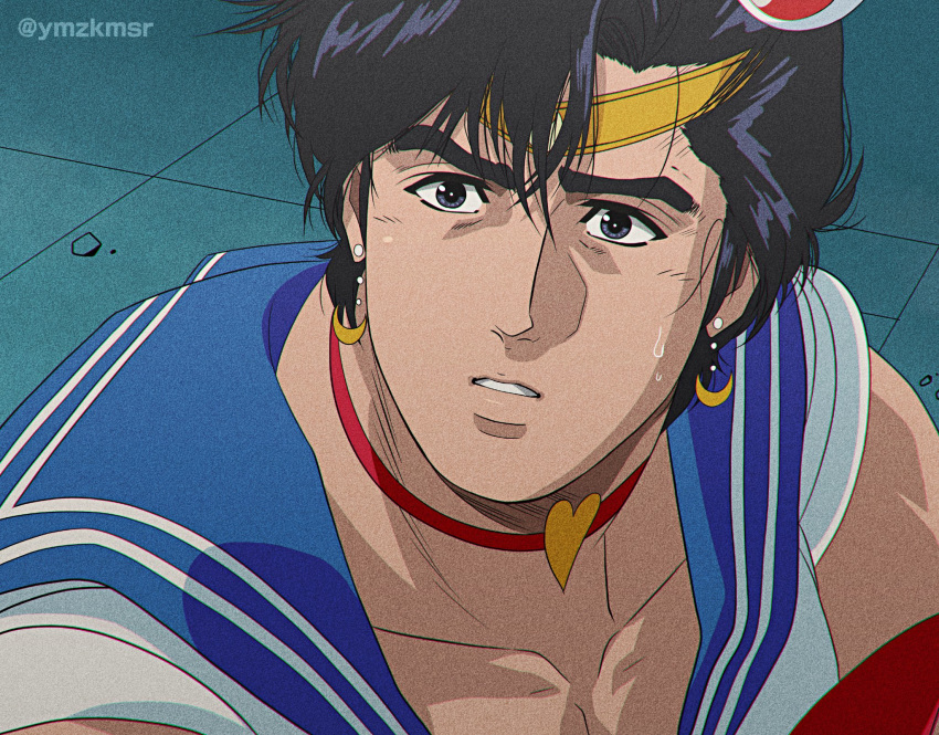 1boy, 1girl, bangs, bishoujo_senshi_sailor_moon, black_hair, blue_eyes, blue_sailor_collar, chest
