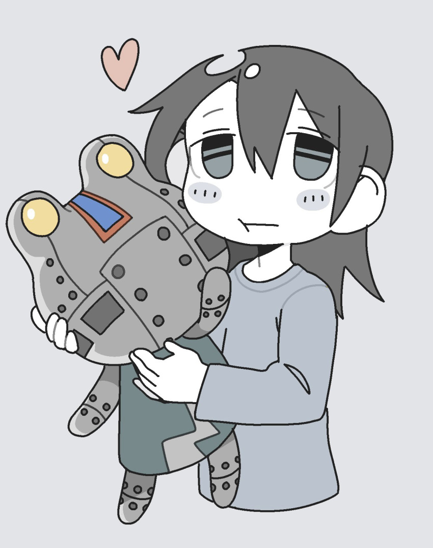 1girl, :t, artist_self-insert, black_hair, blush_stickers, character_request, doubutsu_no_mori, frog