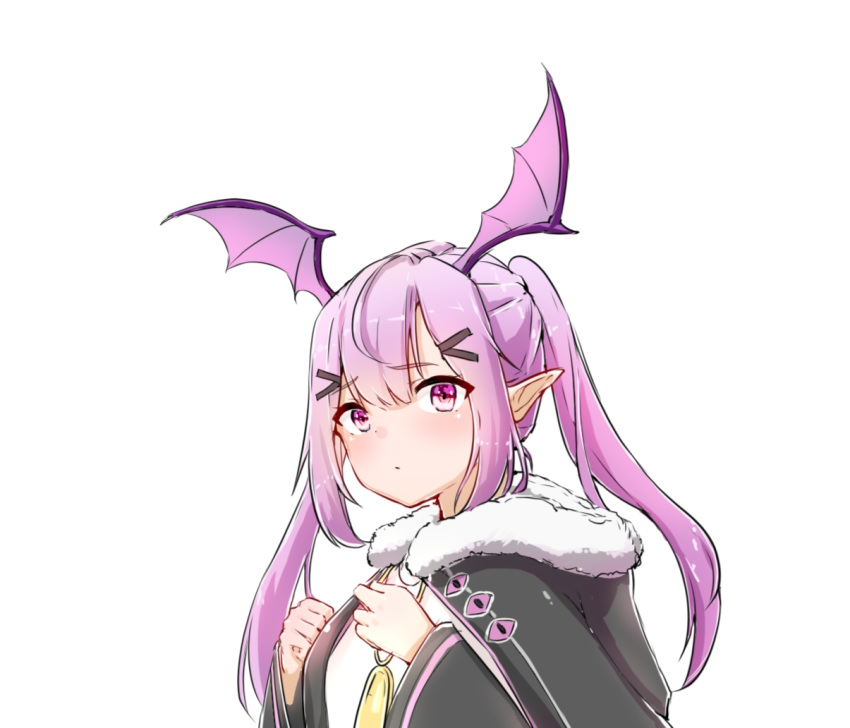 1girl, arknights, bangs, black_jacket, blush, commentary, eyebrows_visible_through_hair, fur-trimmed_jacket