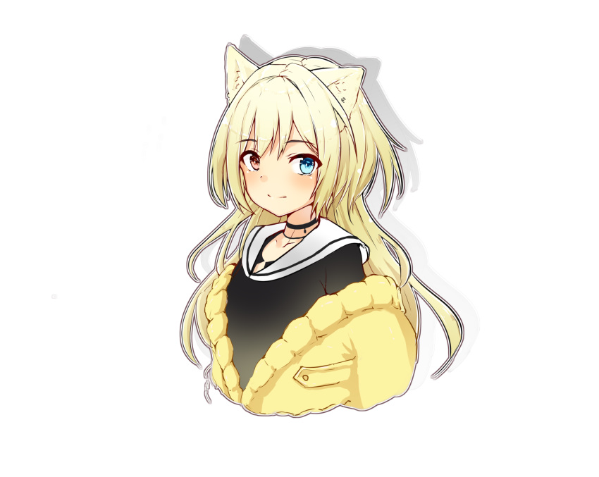 1girl, animal_ears, arknights, bangs, black_choker, black_shirt, blonde_hair, blue_eyes