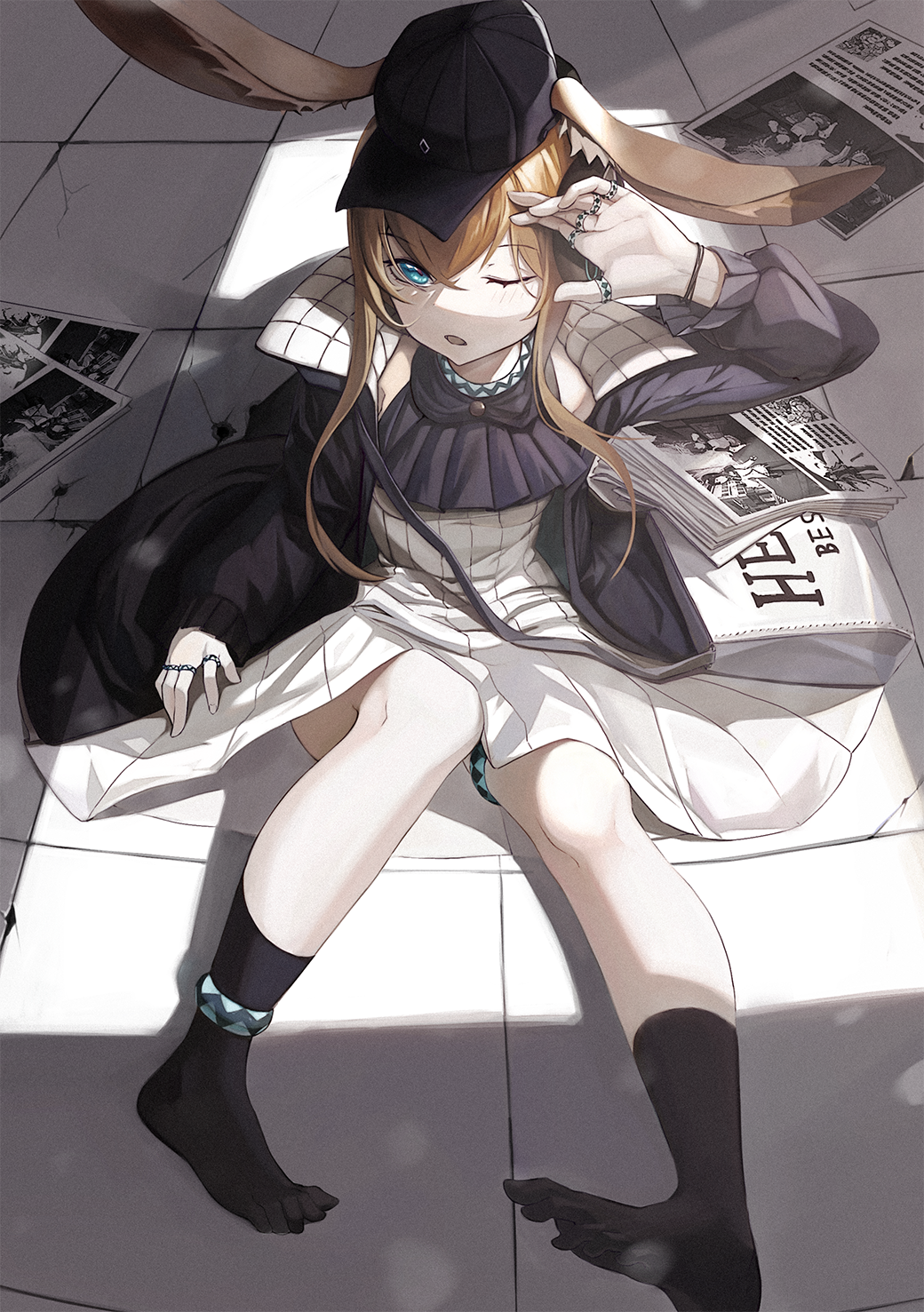 1girl, amiya_(arknights), animal_ears, anizi, arknights, ascot, black_jacket, blue_eyes