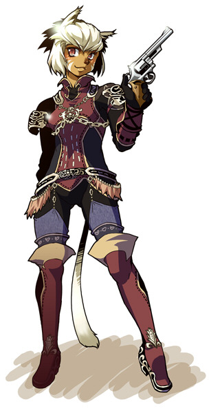 boots, final_fantasy, final_fantasy_xi, gun, handgun, katy_(artist), mithra, pistol
