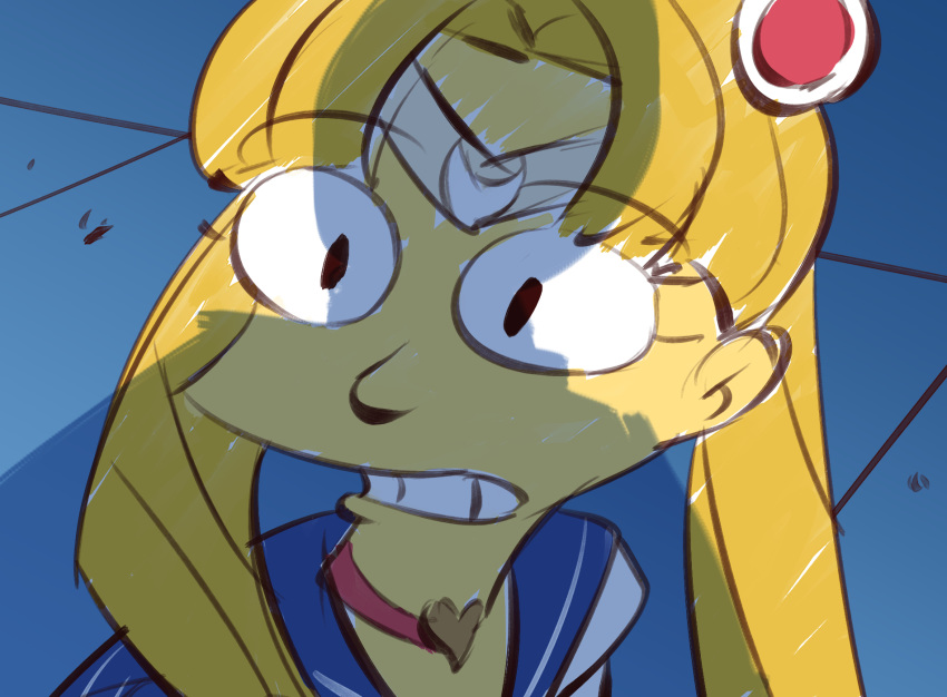 1girl, arktoons, bishoujo_senshi_sailor_moon, blonde_hair, blue_collar, choker, clenched_teeth, collar