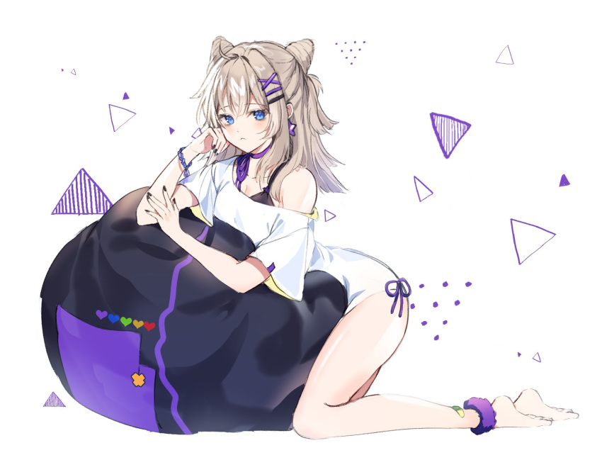 aa-12_(girls_frontline), bangs, black_bra, blue_eyes, bra, cho_yeon26, choker, closed_mouth