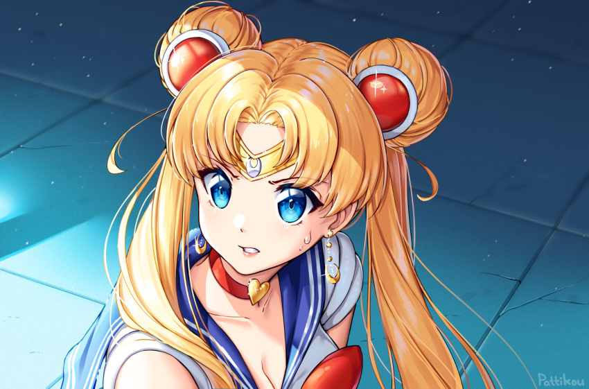 bangs, bishoujo_senshi_sailor_moon, blue_sailor_collar, choker, circlet, crescent, crescent_earrings, derivative_work