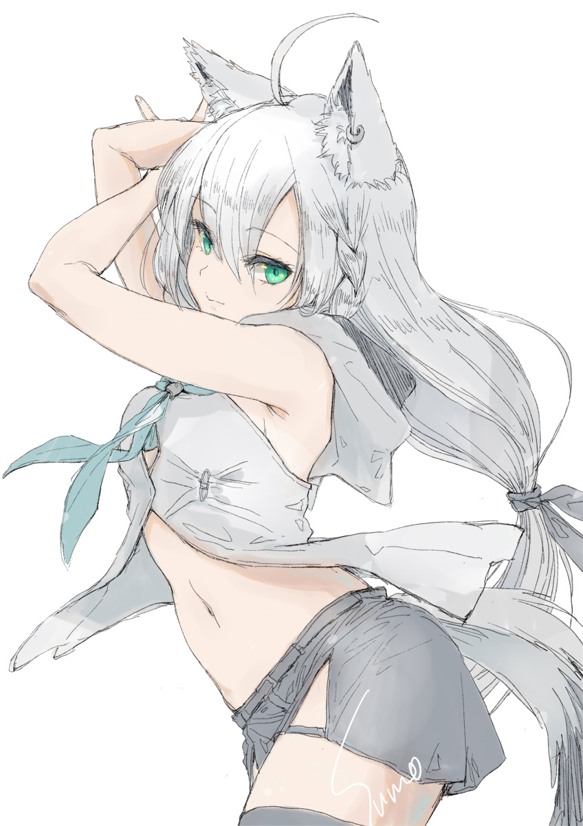 1girl, ahoge, animal_ear_fluff, animal_ears, aqua_eyes, breasts, closed_mouth, commentary