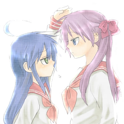 hiiragi_kagami, izumi_konata, kochoko, lowres, lucky_star, ribbon, school_uniform