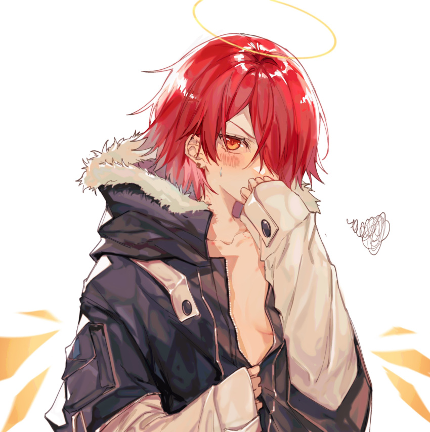 1girl, absurdres, annoyed, arknights, bangs, black_coat, blush, breasts