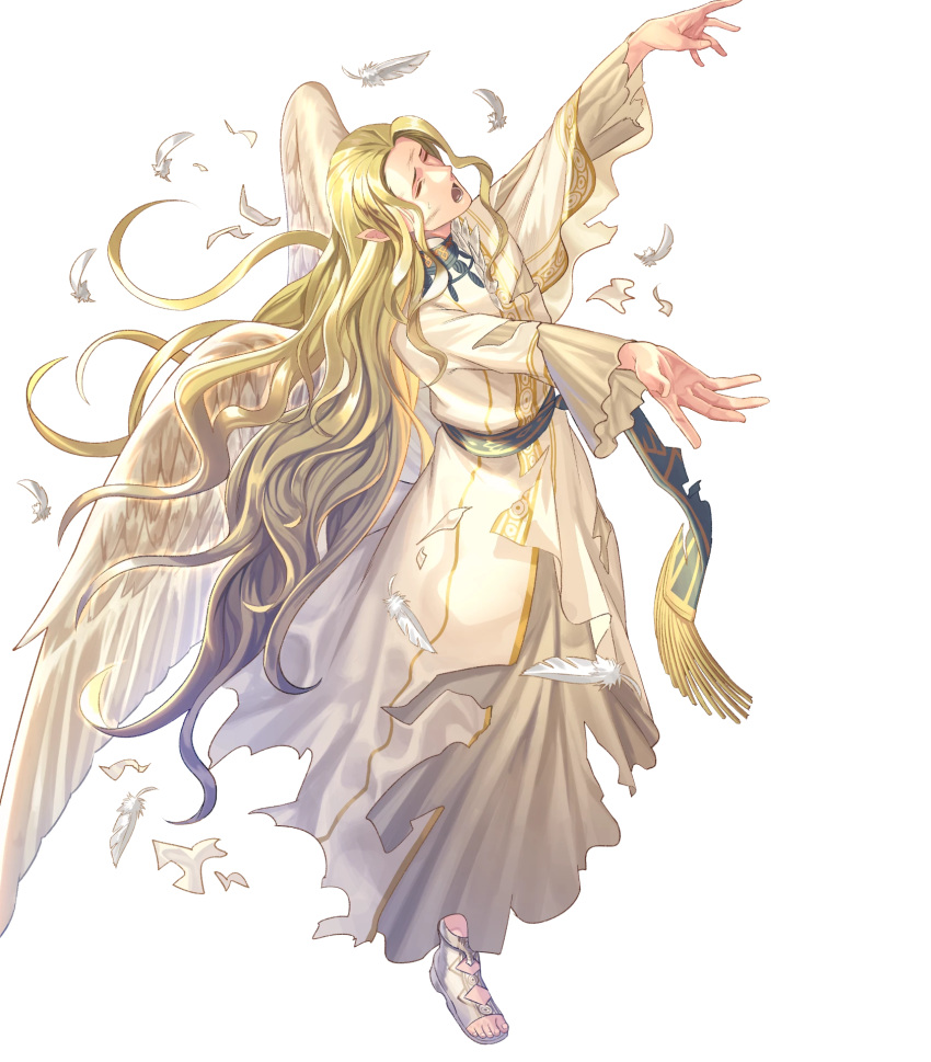 1boy, alternate_costume, blonde_hair, bouquet, closed_eyes, feathered_wings, feathers, fire_emblem