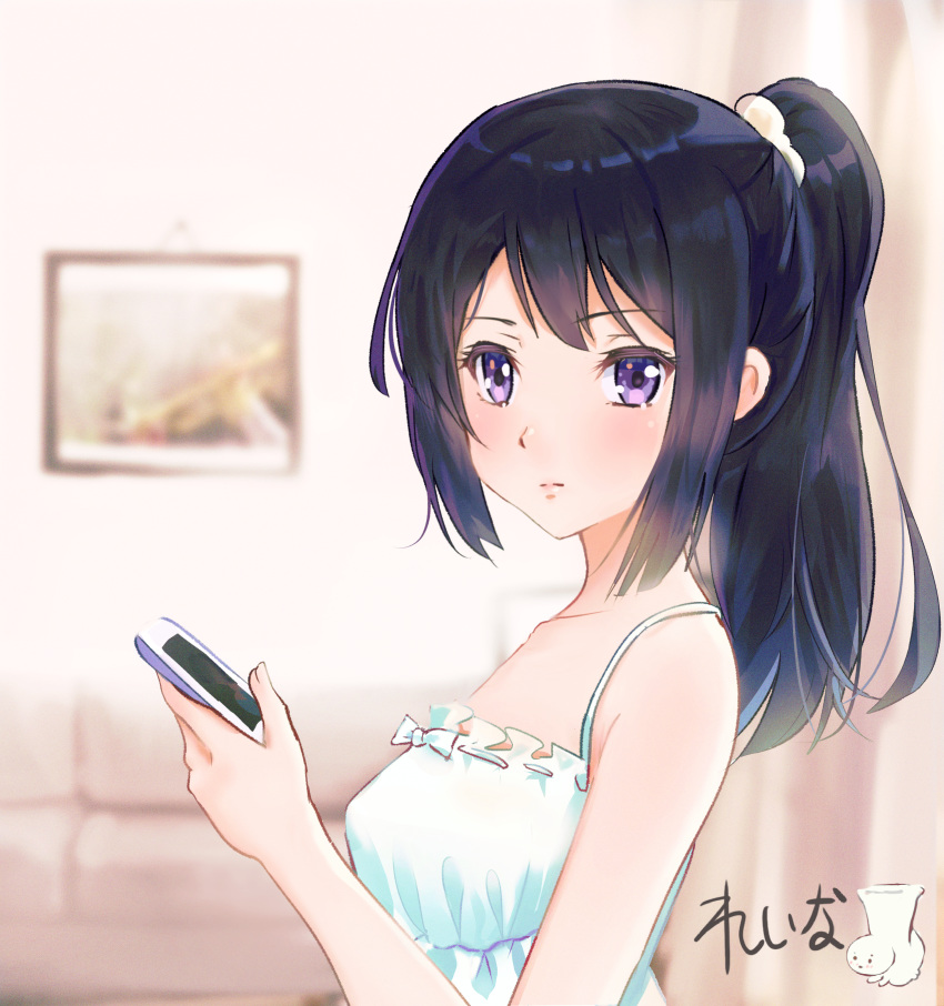 1girl, absurdres, aergia_c, bangs, black_hair, blurry, blurry_background, closed_mouth