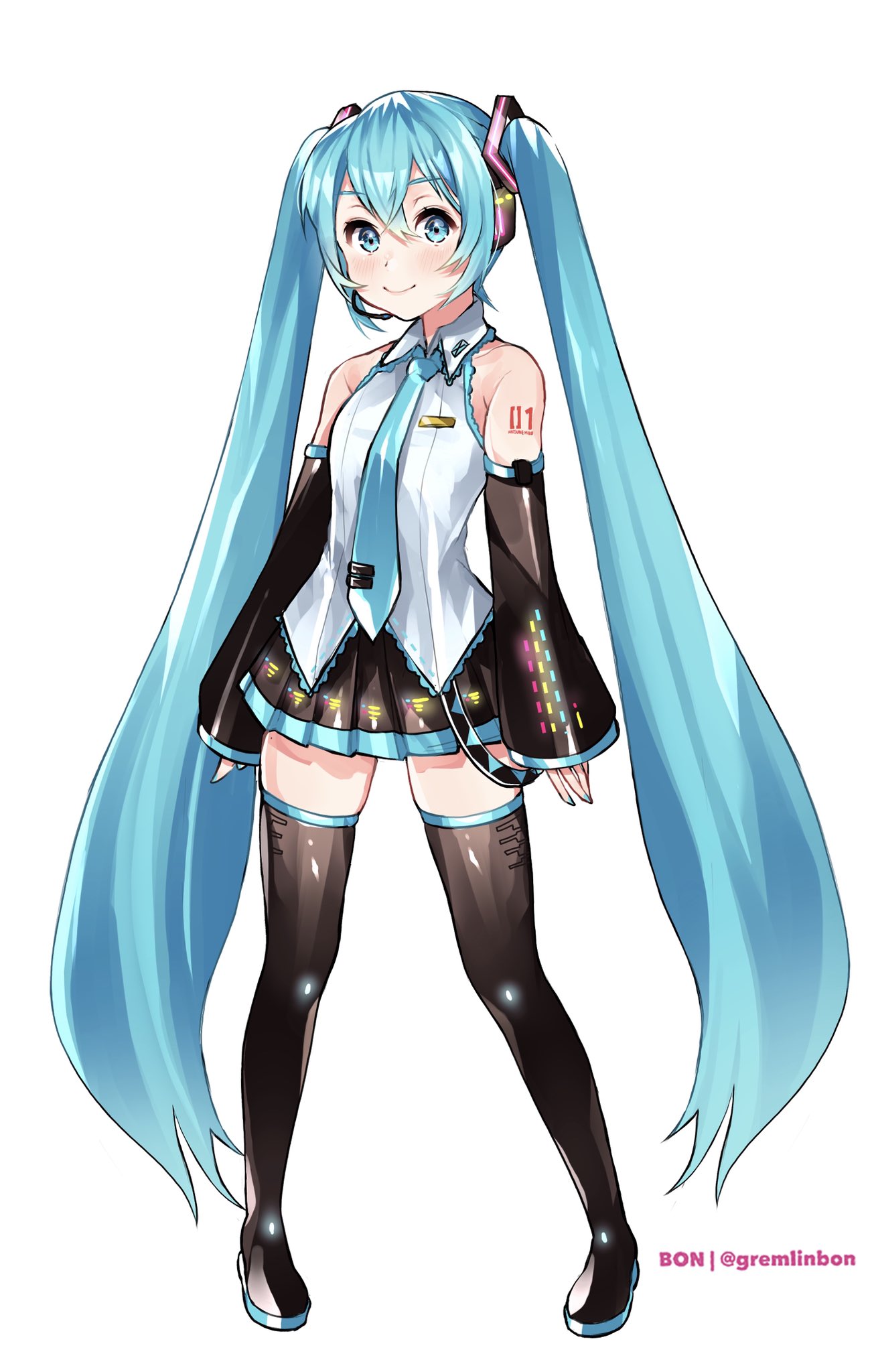 1girl, aqua_eyes, aqua_hair, aqua_nails, aqua_neckwear, artist_name, bare_shoulders, belt