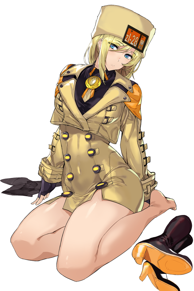 1girl, ashiomi_masato, barefoot, black_gloves, black_legwear, blonde_hair, blue_eyes, boots_removed