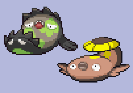 black_eyes, commentary_request, creature, fish, fish_focus, full_body, galarain_stunfisk, gen_5_pokemon