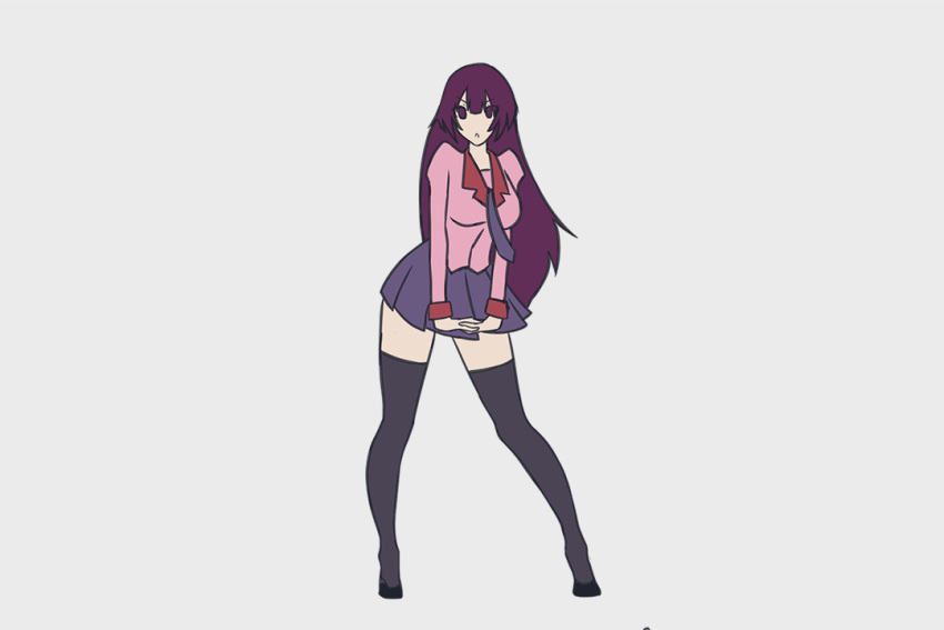 1girl, :d, animated, animated_gif, arms_up, bakemonogatari, black_neckwear, blazer