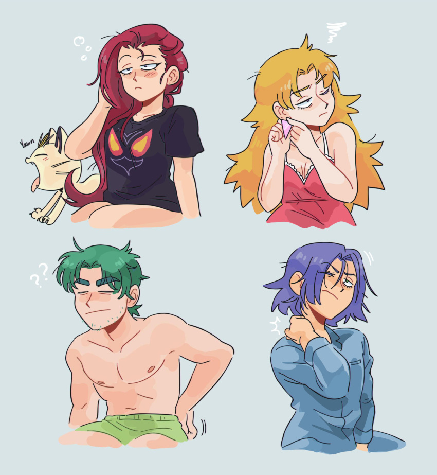 absurdres, blonde_hair, blue_eyes, blue_hair, brown_eyes, gen_1_pokemon, green_eyes, green_hair