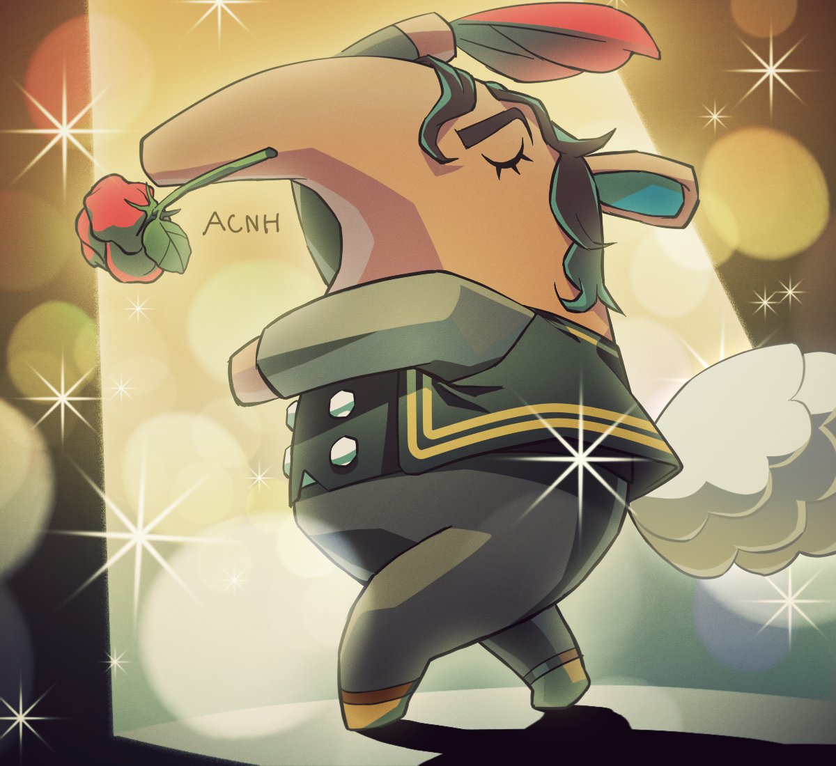 1boy, animal, anteater, anteater_ears, anteater_tail, antonio_(doubutsu_no_mori), arm_above_head, black_hair