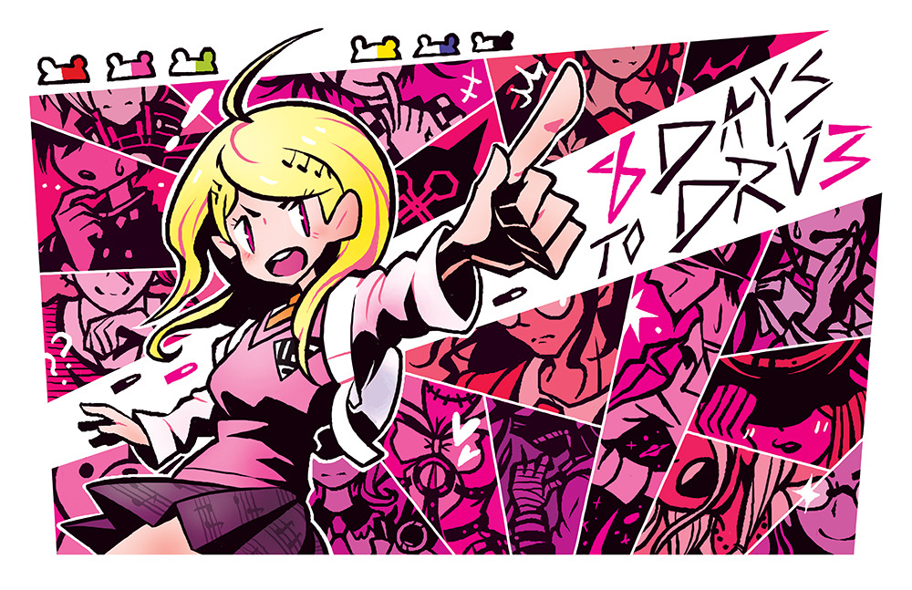 akamatsu_kaede, amami_rantarou, blonde_hair, chabashira_tenko, character_request, closed_mouth, commentary, dangan_ronpa