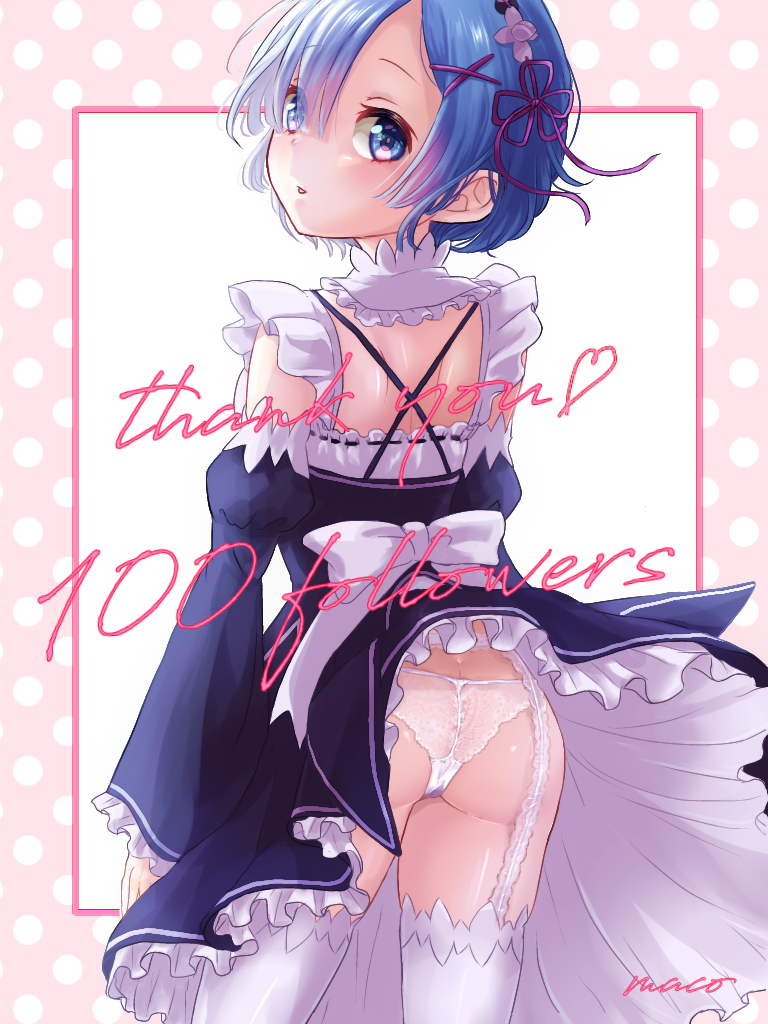 1girl, artist_name, ass, bangs, blue_eyes, blue_hair, blush, breasts