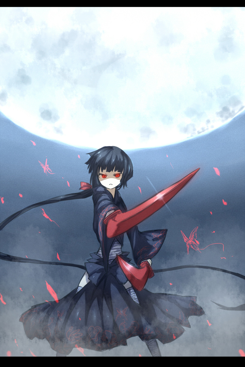 foreshortening, glowing, glowing_eyes, highres, katana, moon, original, pixiv_frontier
