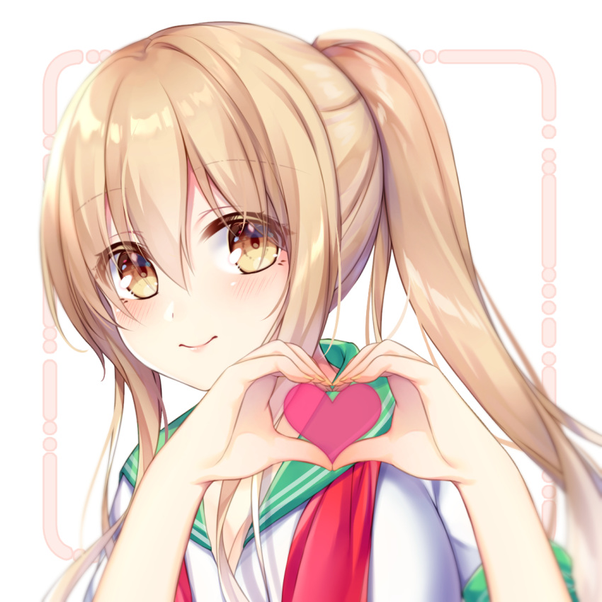 1girl, amane_(230075), blonde_hair, blush, closed_mouth, commentary_request, eyebrows_visible_through_hair, green_sailor_collar