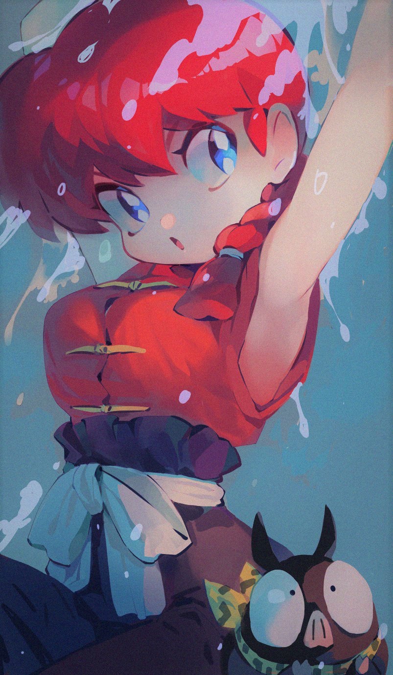 1girl, armpits, belt, blue_eyes, braid, breasts, chinese_clothes, colt-slowl