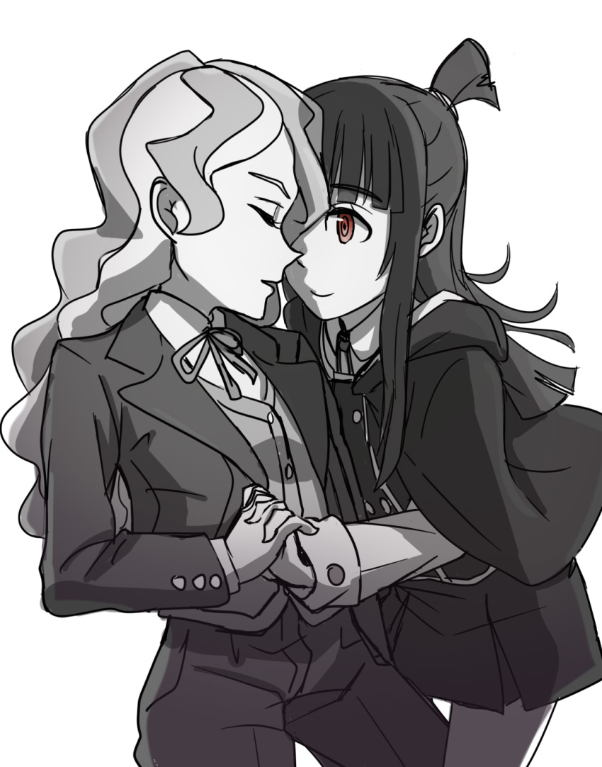 2girls, closed_eyes, couple, diana_cavendish, frown, happy, highres, kagari_atsuko