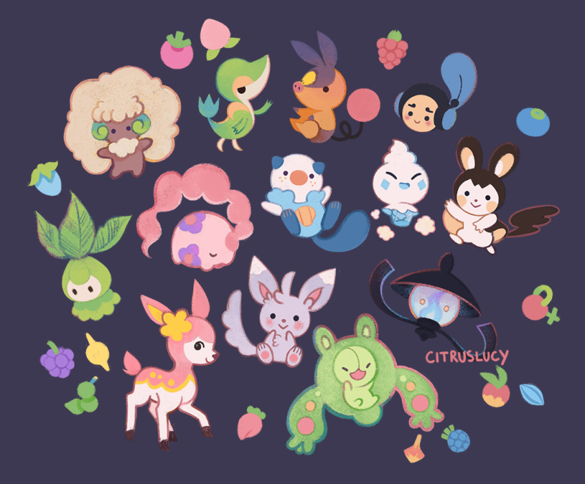 :d, ^_^, berry_(pokemon), black_background, black_eyes, bluk_berry, cheri_berry, citruslucy