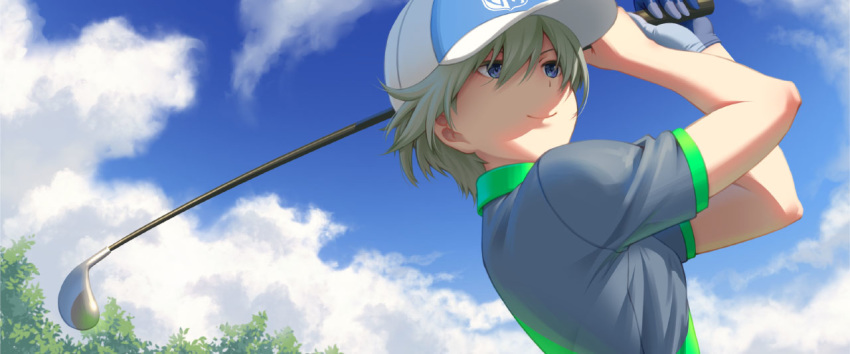 1girl, alice_gear_aegis, blue_eyes, closed_mouth, clouds, commentary_request, eyebrows_behind_hair, gloves