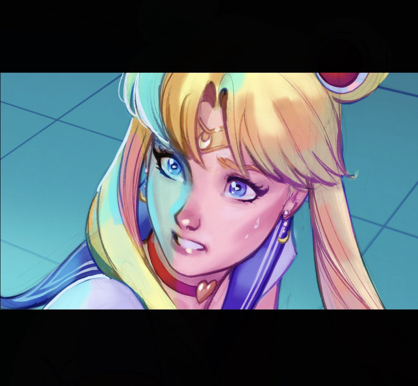 bangs, bishoujo_senshi_sailor_moon, blue_sailor_collar, choker, circlet, crescent, crescent_earrings, derivative_work