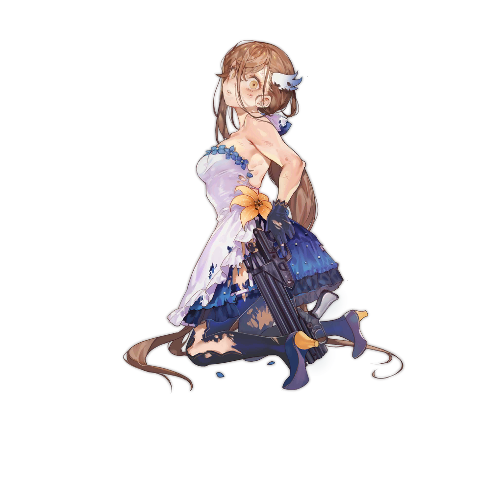 1girl, artist_request, bangs, bare_shoulders, blue_flower, blue_footwear, blue_gloves, breasts
