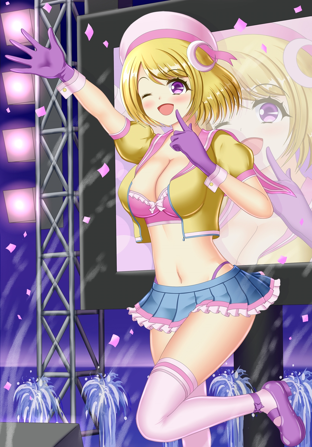 1girl, bikini, blonde_hair, breasts, cresselia, gen_4_pokemon, gloves, highres