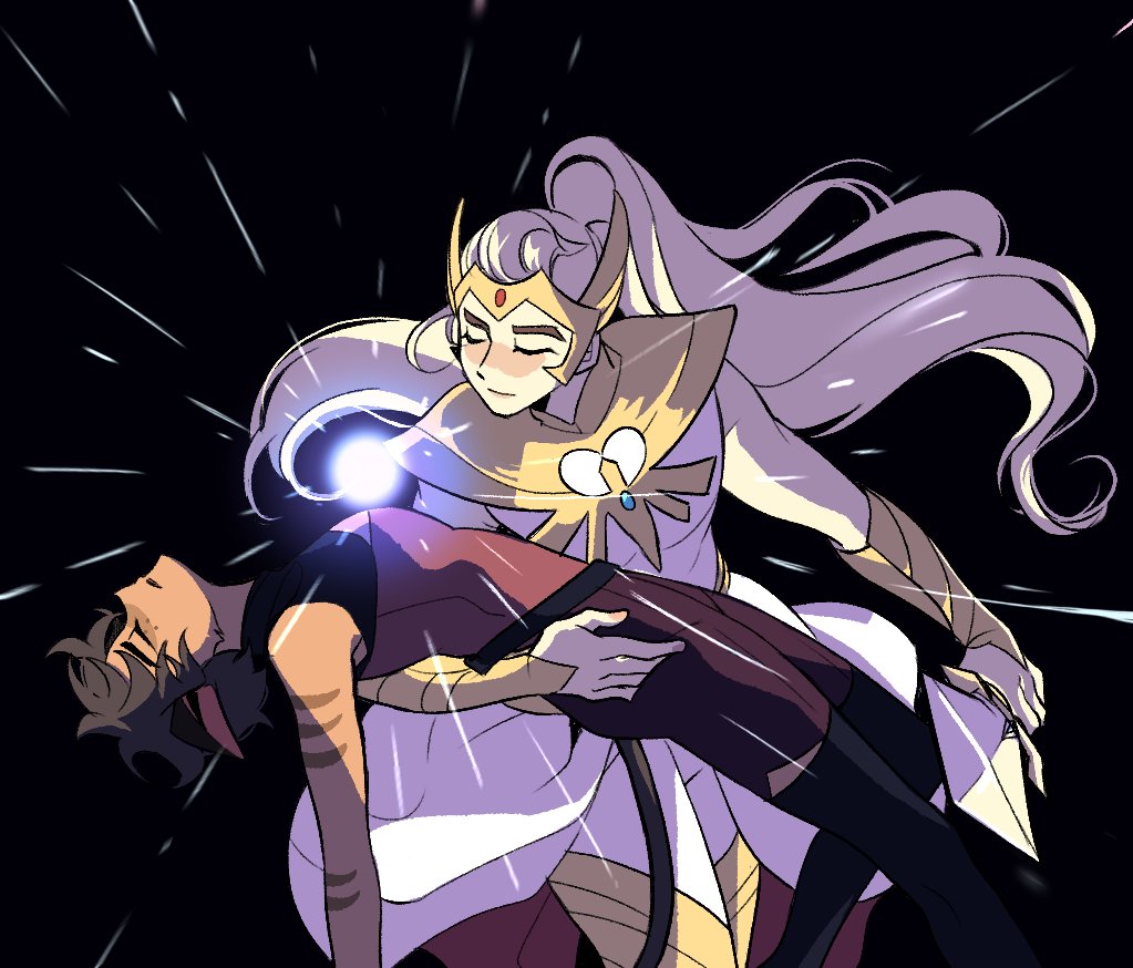 2girls, animal_ears, bare_arms, blonde_hair, brown_hair, cat_ears, cat_girl, cat_tail, catra, closed_eyes, halang_rubsas2, holding, holding_another, holding_sword, holding_weapon, long_hair, multiple_girls, ponytail, sekai_wo_kakumei_suru_chikara_wo, she-ra, she-ra_and_the_princesses_of_power, short_hair, shoujo_kakumei_utena, sword, sword_of_protection, tail, weapon, yellow_headwear
