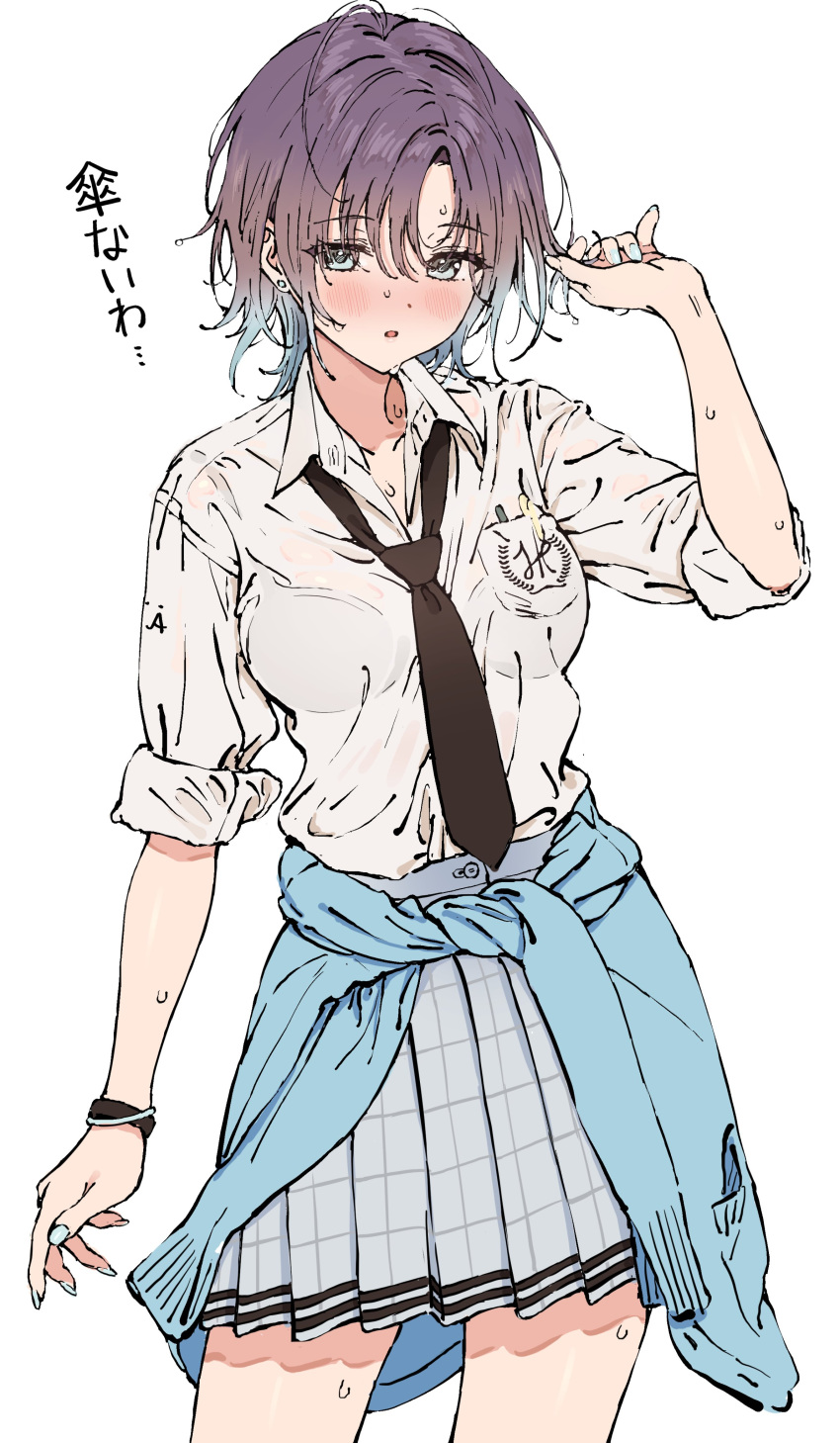 1girl, absurdres, ameyame, aqua_nails, asakura_tooru, black_neckwear, blue_eyes, blue_hair