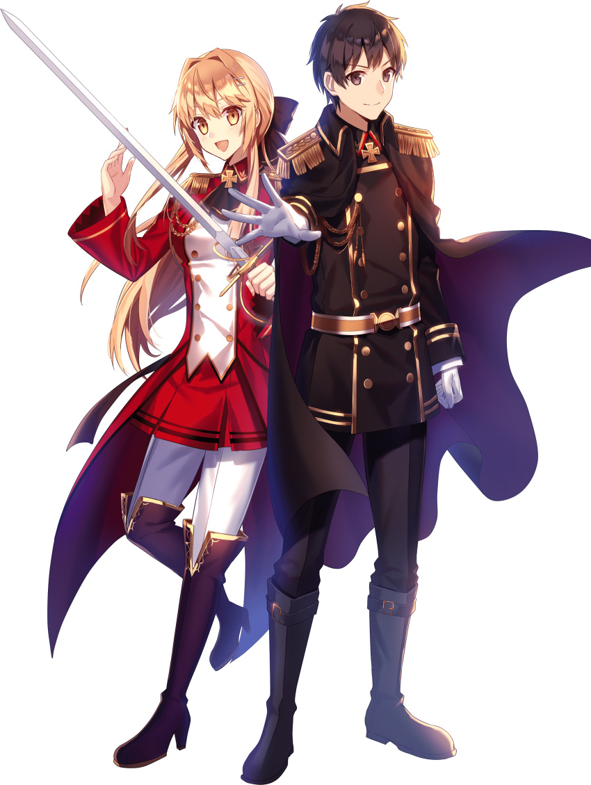 1boy, 1girl, absurdres, blonde_hair, boots, genjitsu_shugi_yuusha_no_oukoku_saikenki, highres, liscia_elfrieden