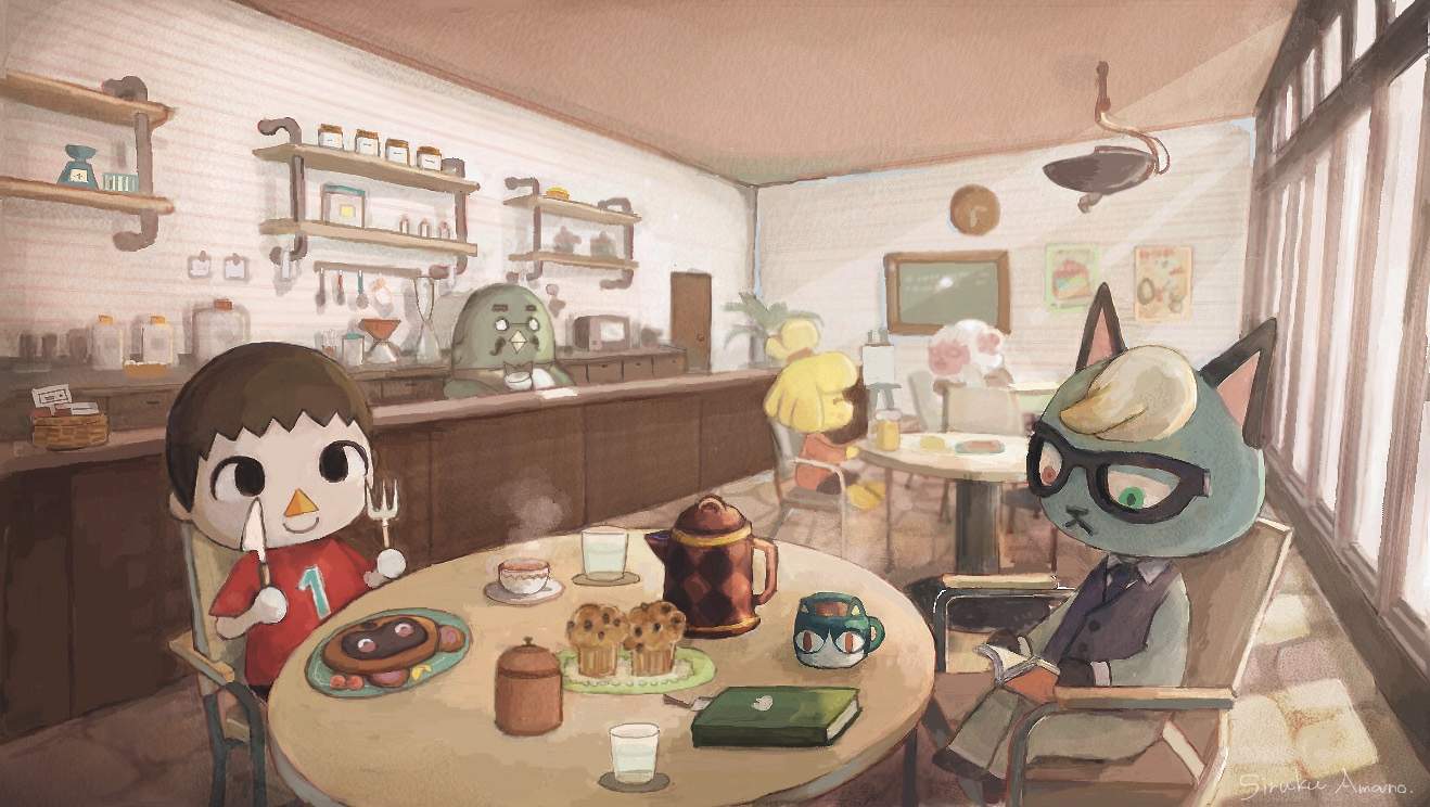 1girl, 3boys, amano_sizuku, artist_name, bird, book, brown_hair, cat