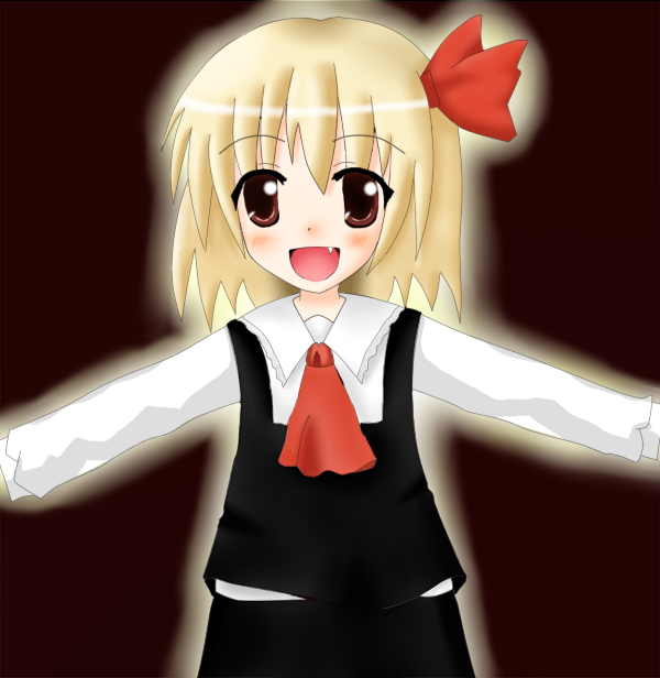 fang, osa, outstretched_arms, ribbon, ribbons, rumia, short_hair, spread_arms
