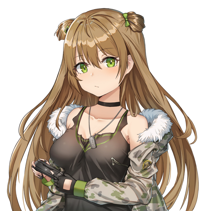 1girl, aer7o, bangs, bare_shoulders, black_choker, black_gloves, black_shirt, blush