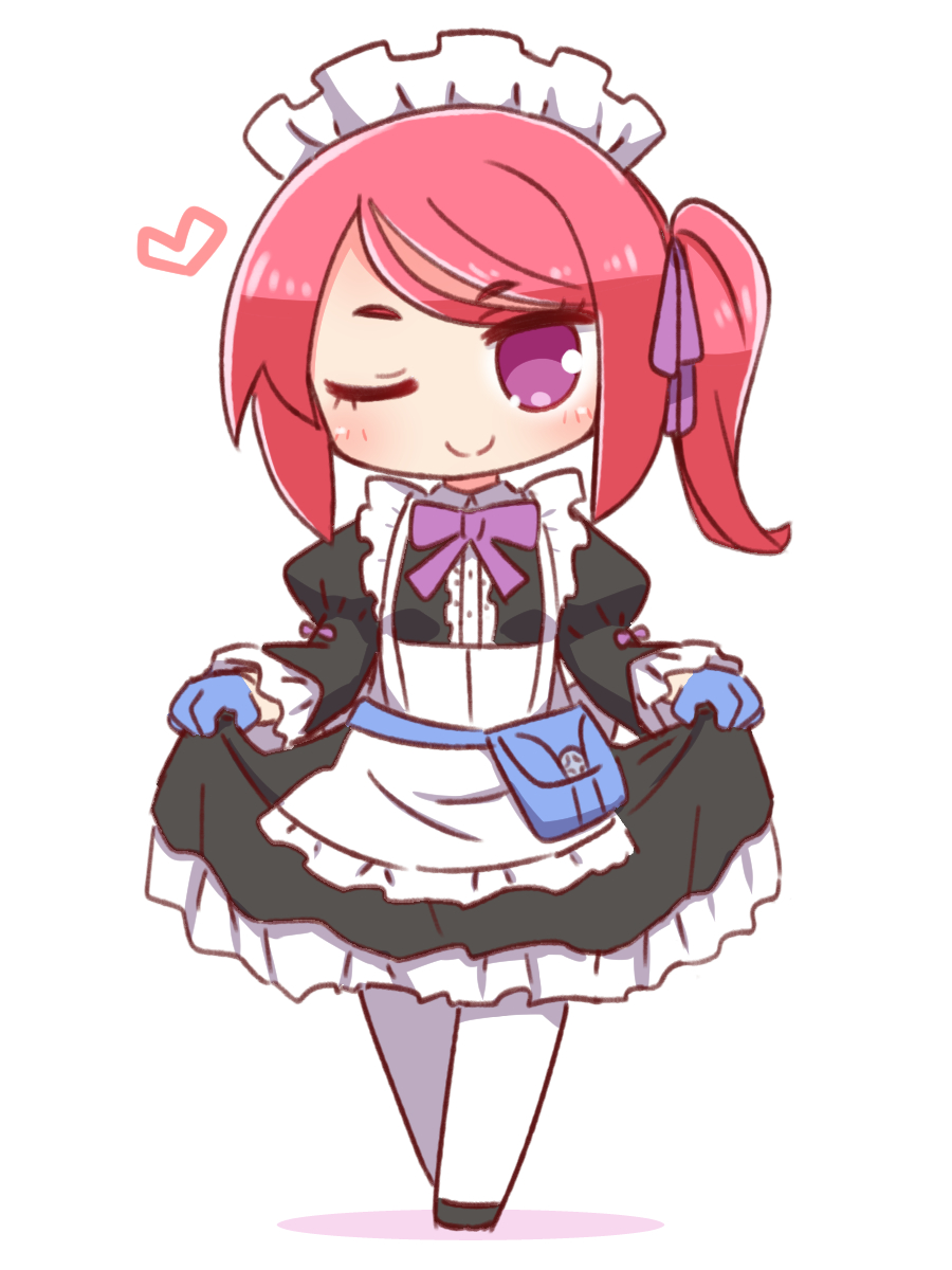 1girl, 7th_dragon_(series), 7th_dragon_iii, ;), apron, bangs, black_dress, black_footwear
