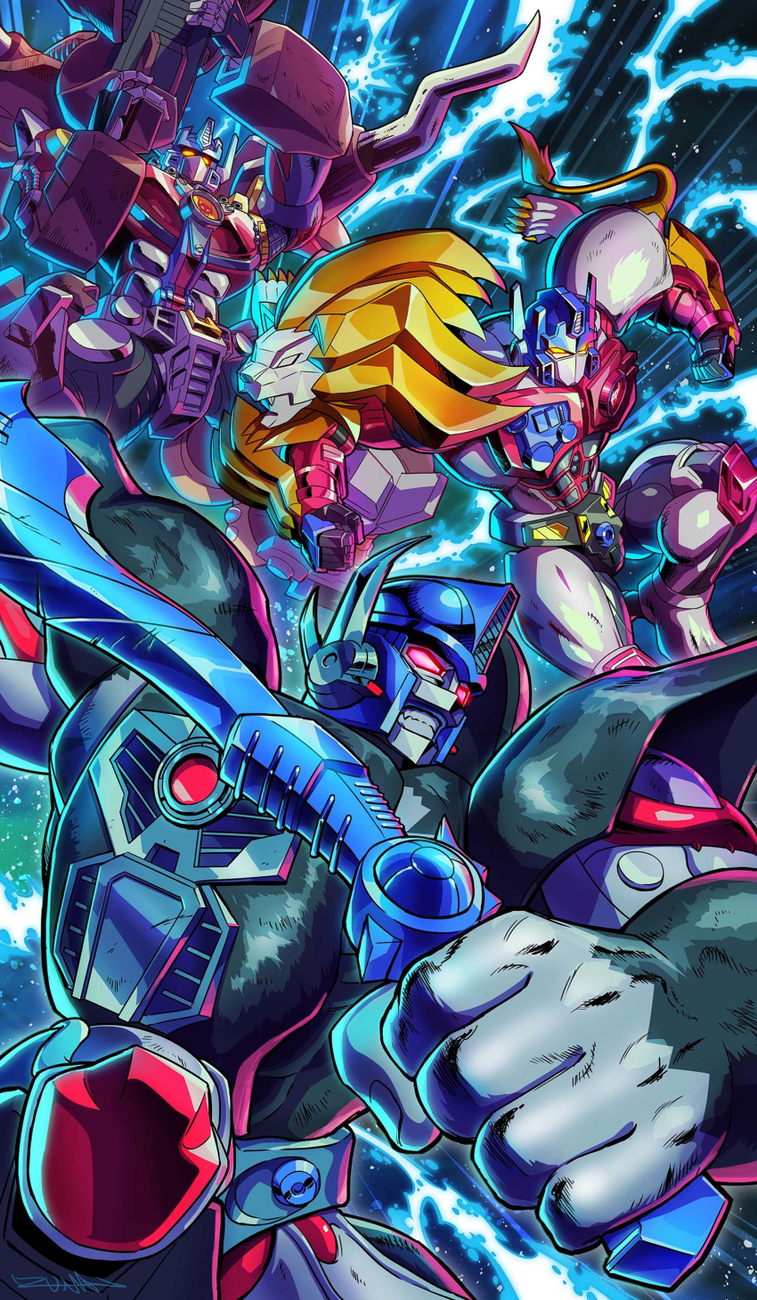 absurdres, beast_wars, beast_wars_ii, beast_wars_neo, big_convoy, clenched_hands, clenched_teeth, glowing