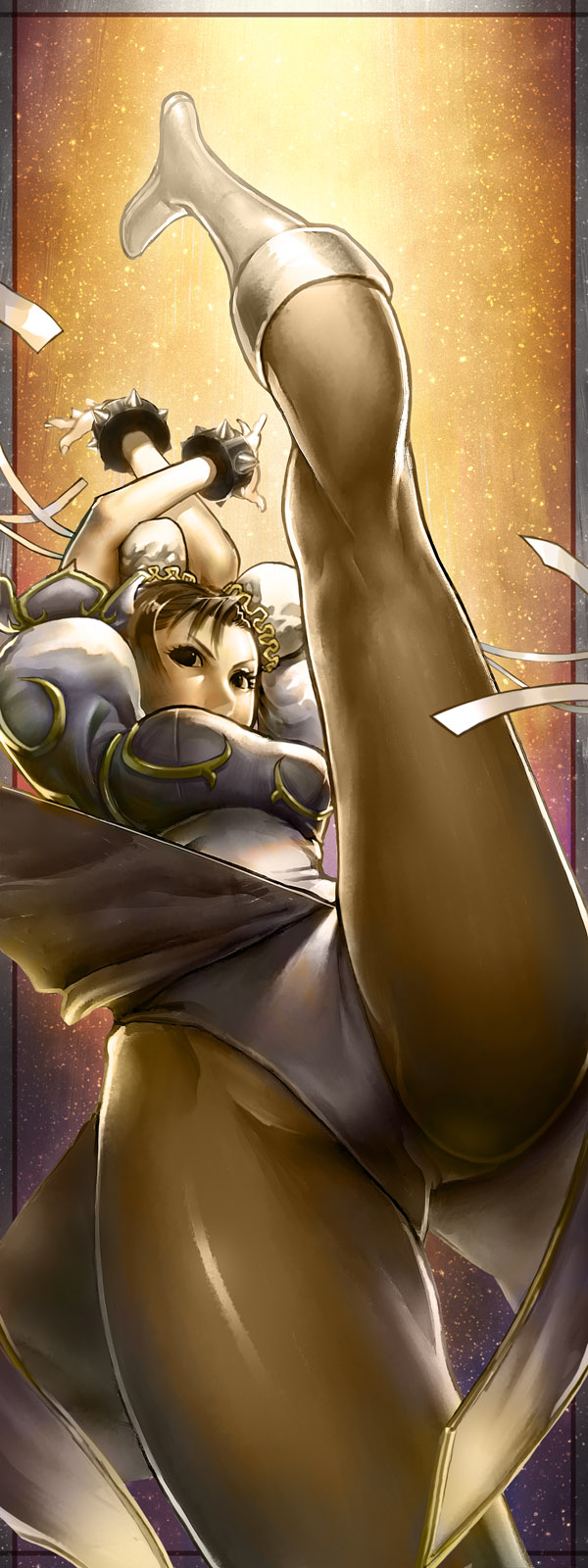 chun-li, highres, jewelry, panties, panties_under_pantyhose, pantyhose, pantyshot, solo